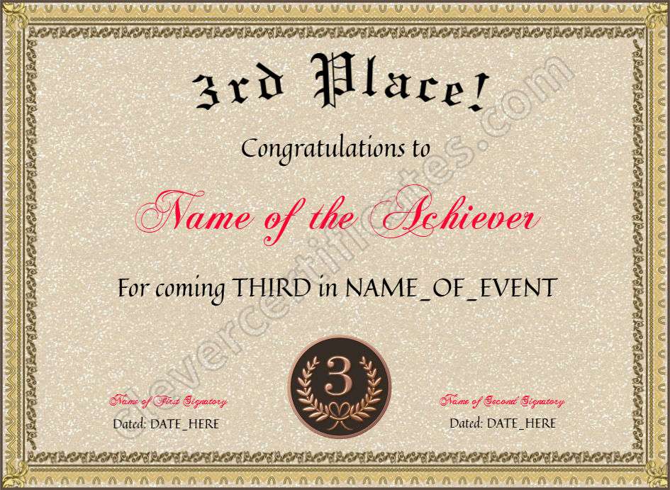 3rd Place Award Customizable Sports Award Certificate Template