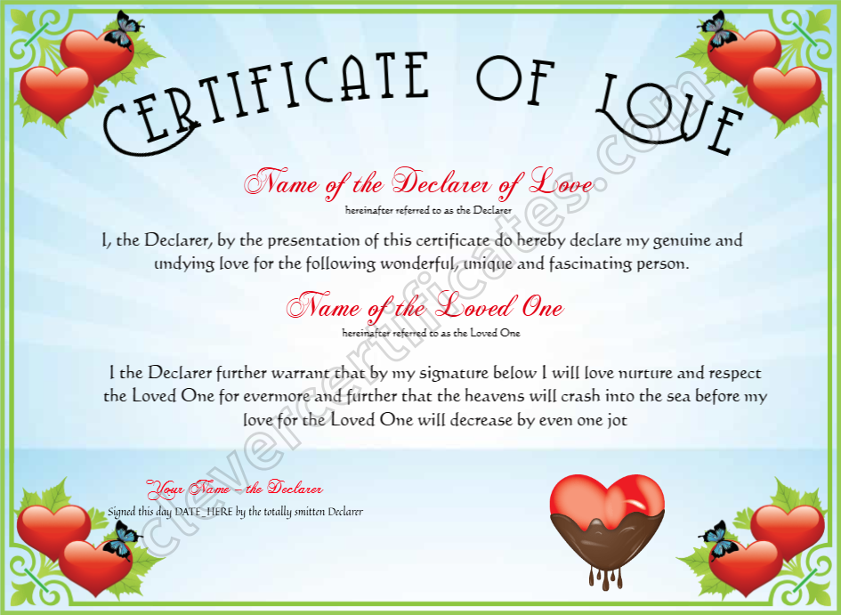 Image 1 for Love Certificate Templates