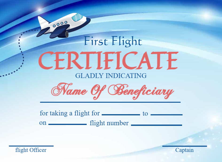 Customizable First Flight Certificate | Editable Certification Template ...